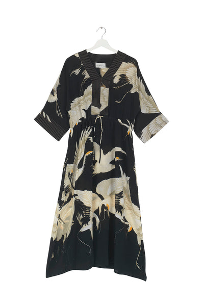 One Hundred Stars - Art Deco Stork Black Crepe Dress