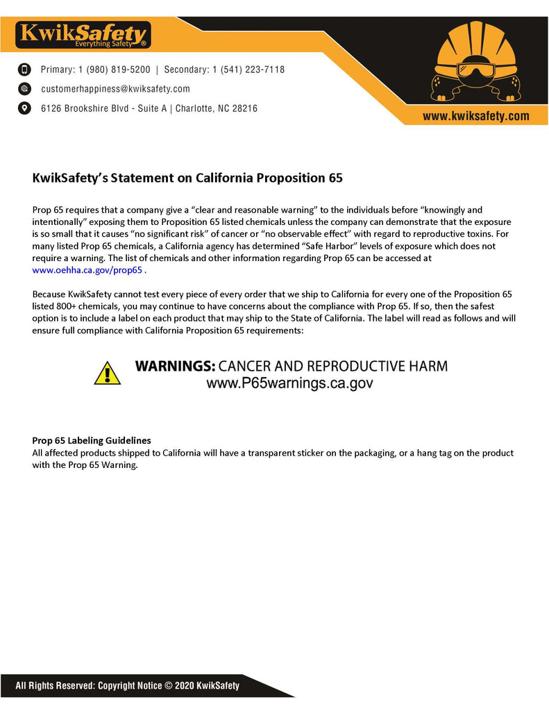 KwikSafety's Statement on California Propsition 65