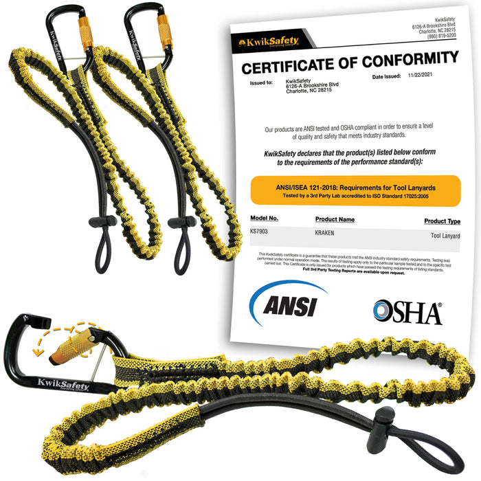 KwikSafety Duty ANSI Tested OSHA Compliant Bungee Tool Lanyard w/ Carabiner Clip - Model No.:KS7903 | KwikSafety