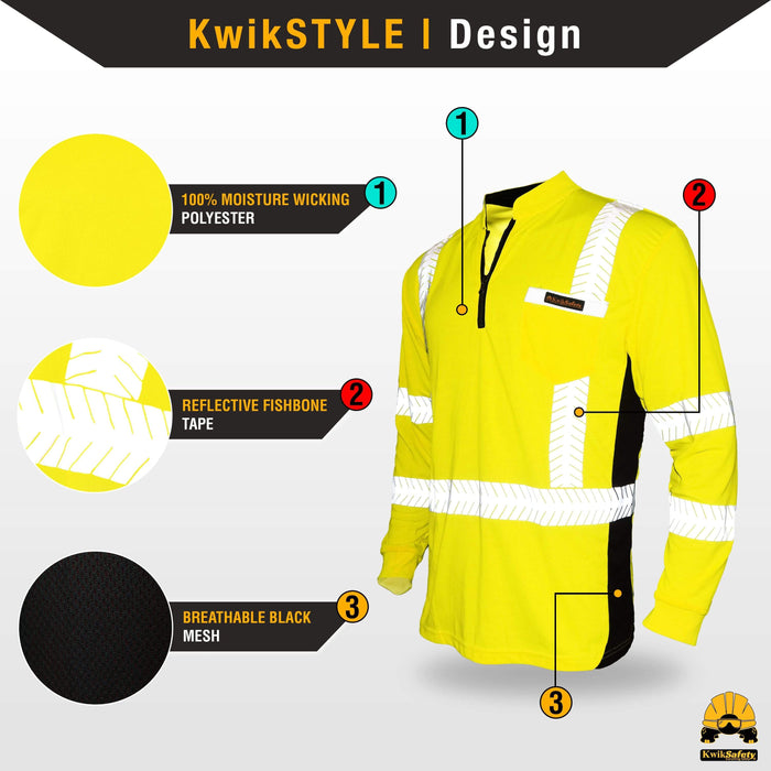 KwikSafety ENGINEER Safety Shirt (Y-NECK ZIPPER) Class 3 Long Sleeve ANSI  Tested OSHA Compliant Hi Vis Reflective PPE - Model No.: KS4408 | KwikSafety