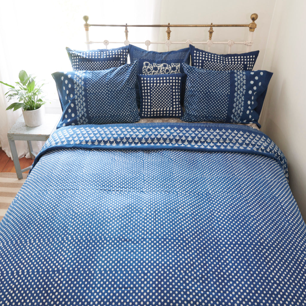 Organic Cotton Duvet Cover Dabu Indigo Moon Maiwa