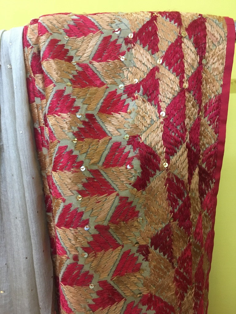 Beige Phulkari Embroidered Sari – Shop Amrapali