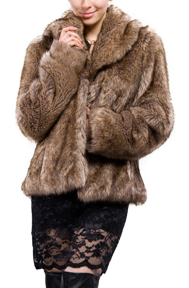 short brown faux fur jacket