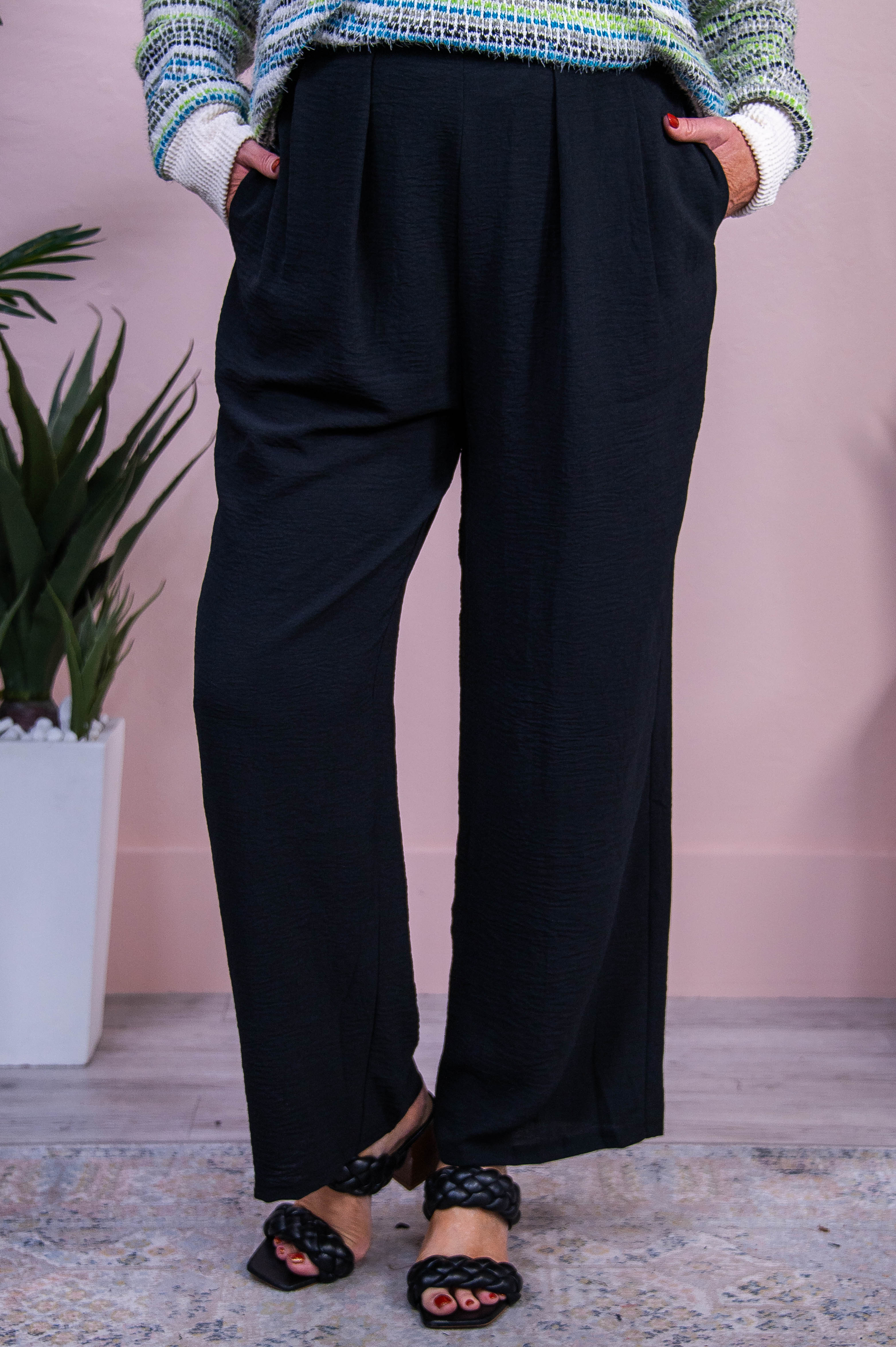 Crisp Fall Nights Black Solid Pants - PNT1704BK
