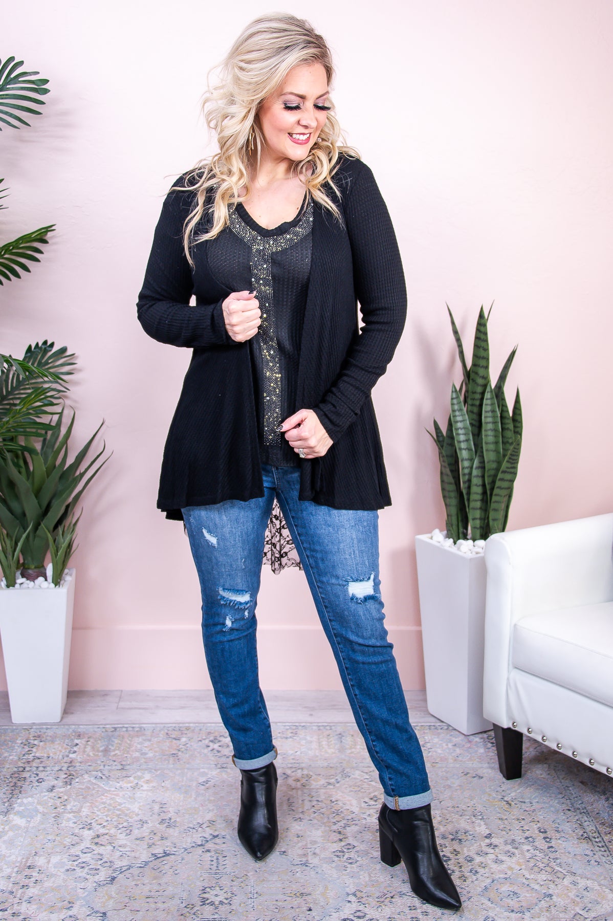 Embrace Your Boldness Black/Multi Color Bling/Lace/Printed Top - T8768