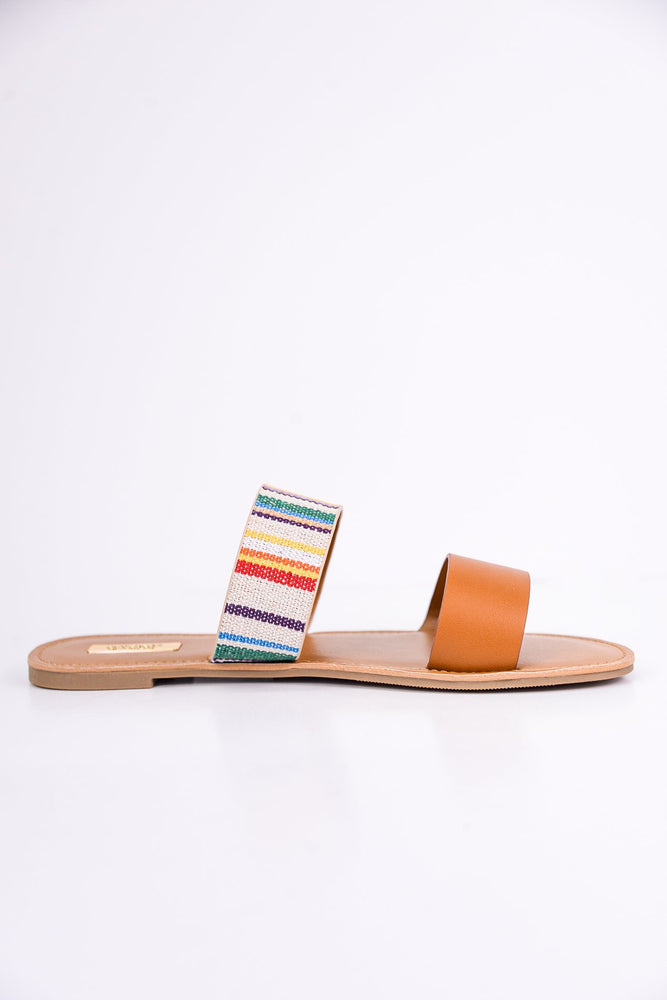 One Step Ahead Camel/Multi Color Striped Sandals - SHO1761MU