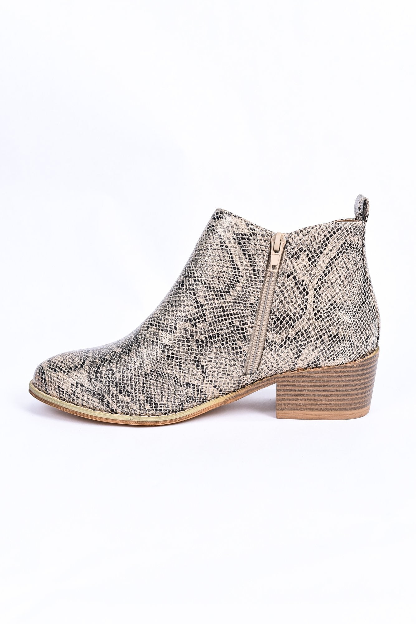 tan snakeskin booties