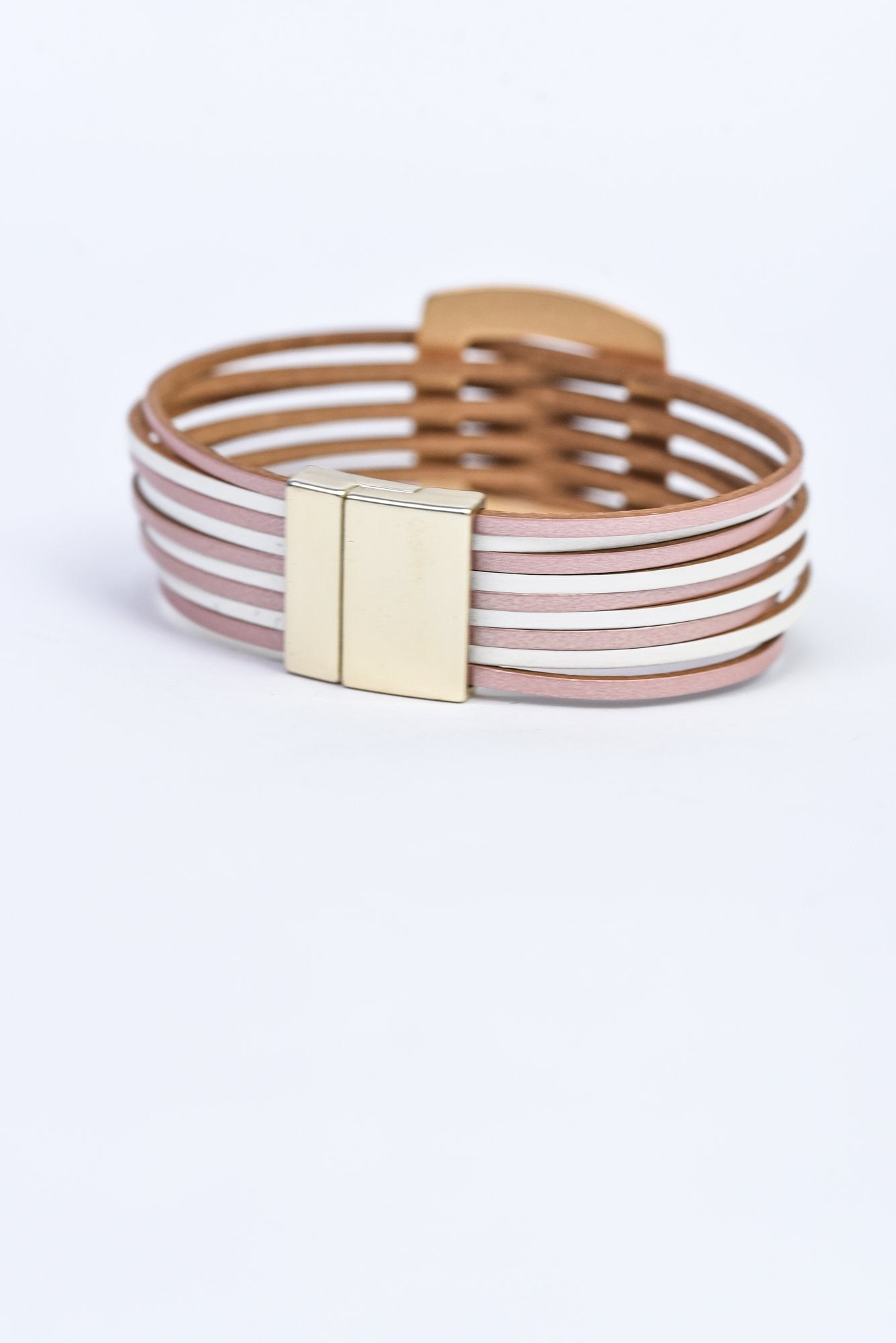 Ivory/Pink Multi Strand Leather Magnetic Closure Bracelet - BRC2967IV
