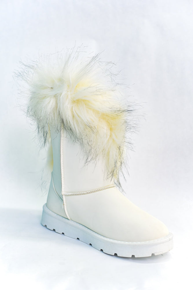 white fur boots