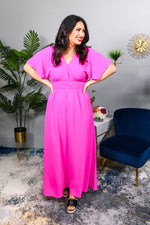 Right Place, Wrong Time Hot Pink V Neck Maxi Dress - D4035HPK