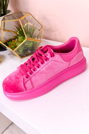 Dance In Style Hot Pink Velvet Sneakers - SHO2438HPK