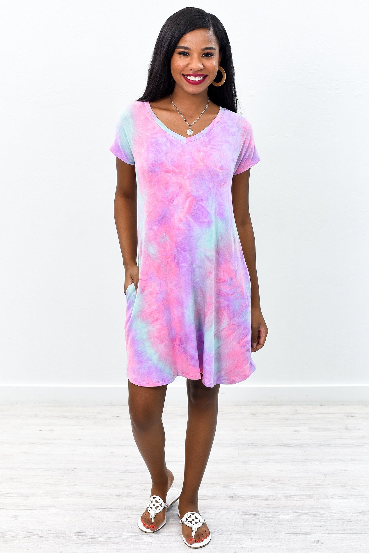 tie dye v neck dress