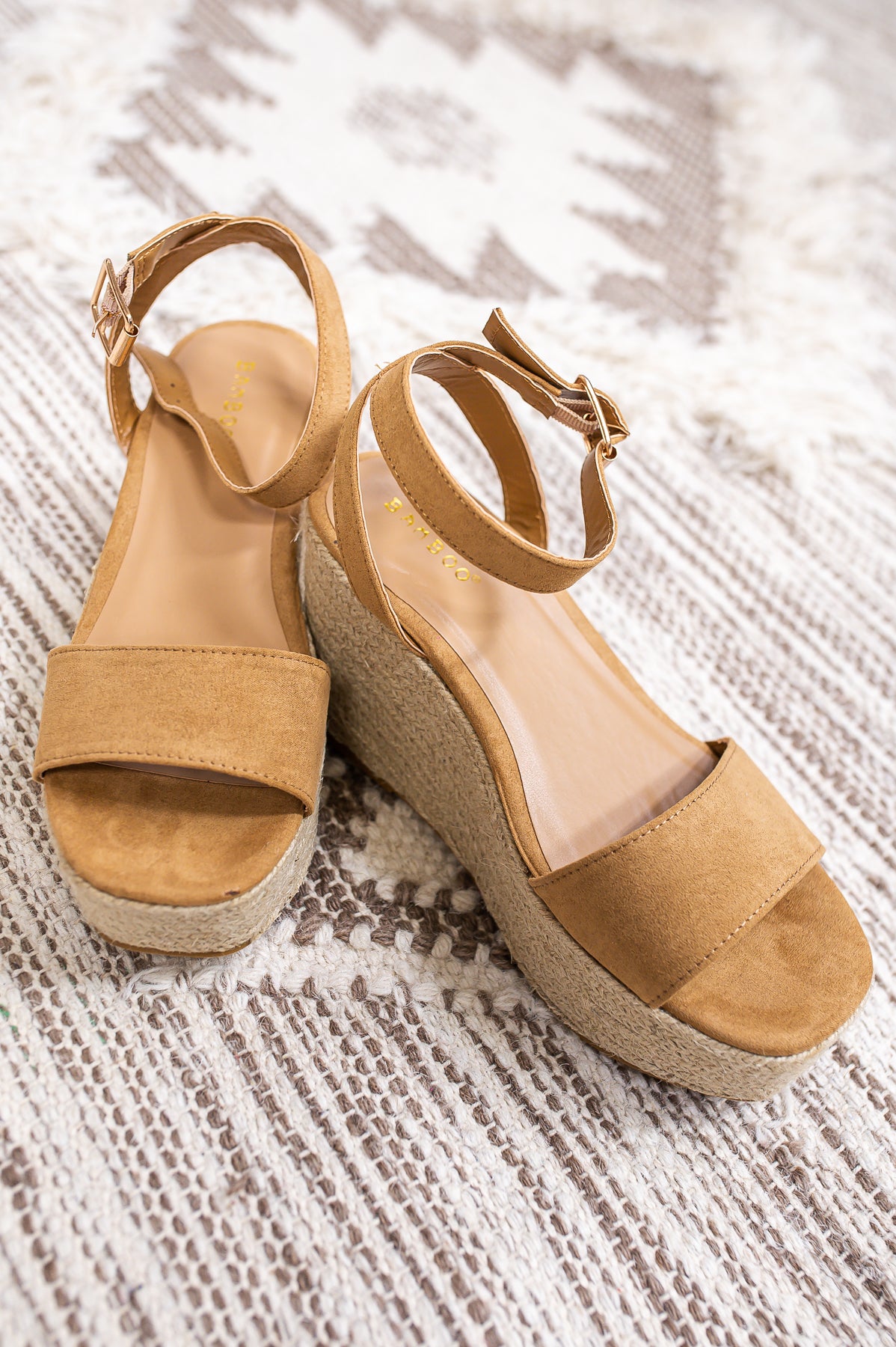 A Date With Destiny Nude/Gold Studded Espadrille Wedge Sandals - SHO2541NU