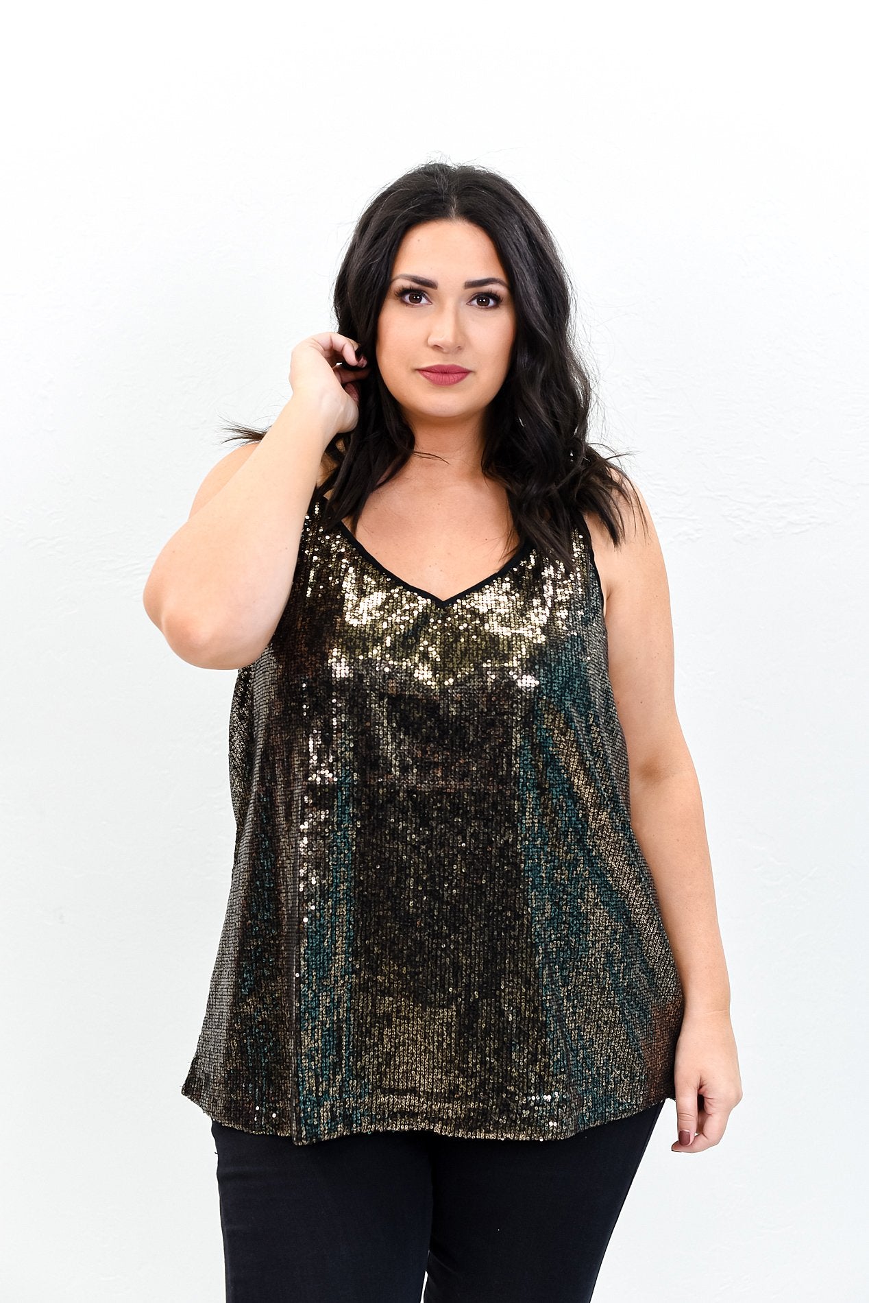 black top with gold sequins