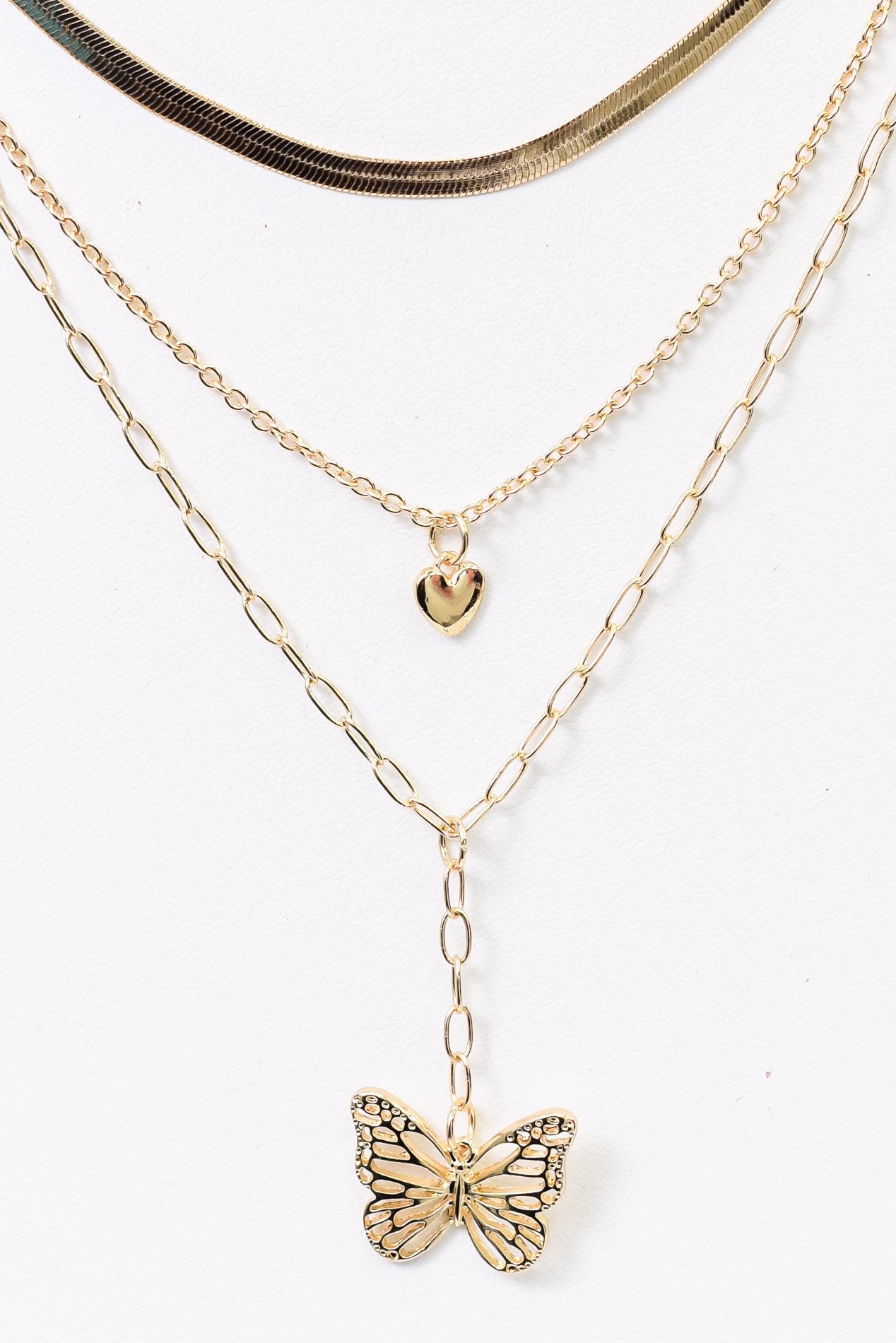 Download Gold Layered Chain Linked Heart Butterfly Charm Necklace Nek3890go Tee For The Soul