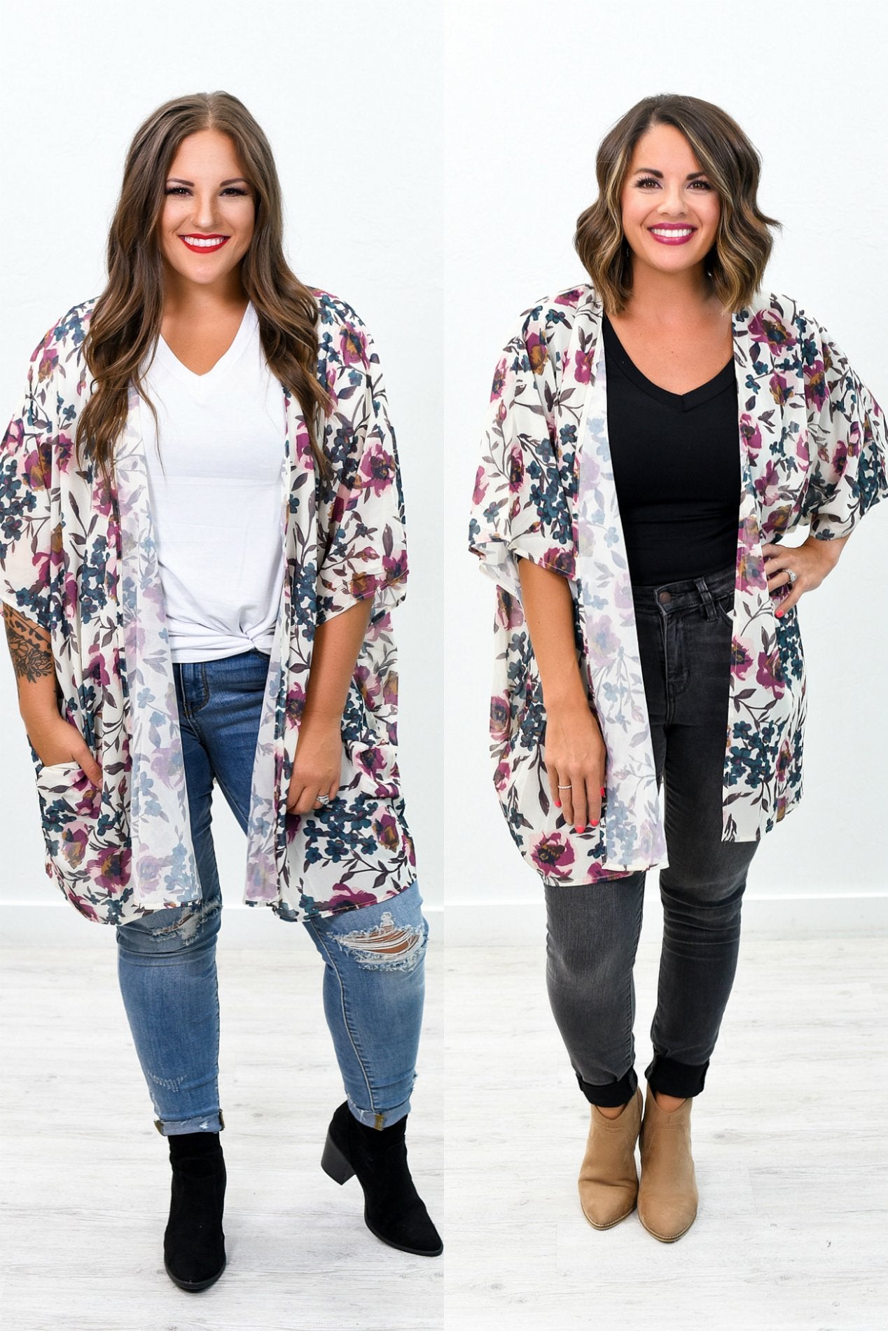 Uncharted Hearts Cream Multi Color Floral Kimono O2596cr Tee For The Soul