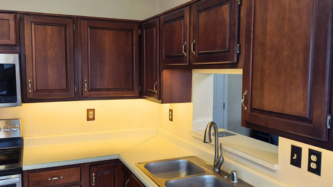 professional install of LED lighting under kitchen cabinets