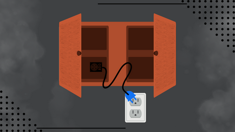 Diagram showing how to hide the power supply inside the cabinet and then run your wires to a plug point