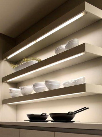 floating shelf lighting