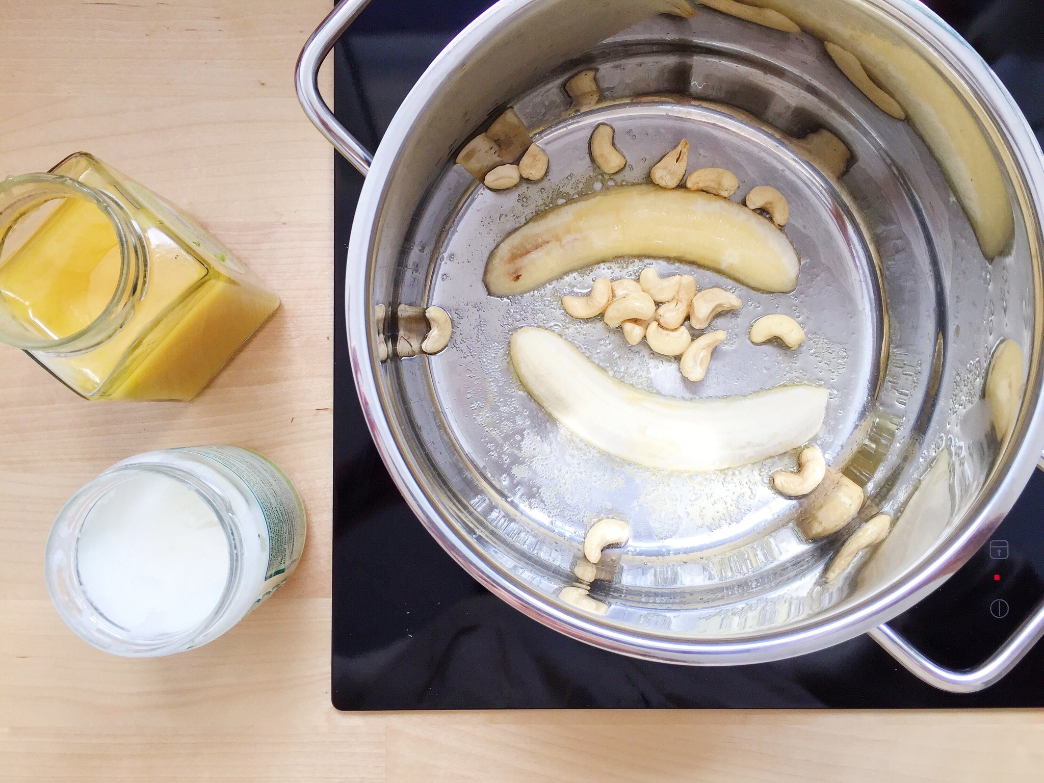 Caramelize bananas and cashews in coconut oil and honey