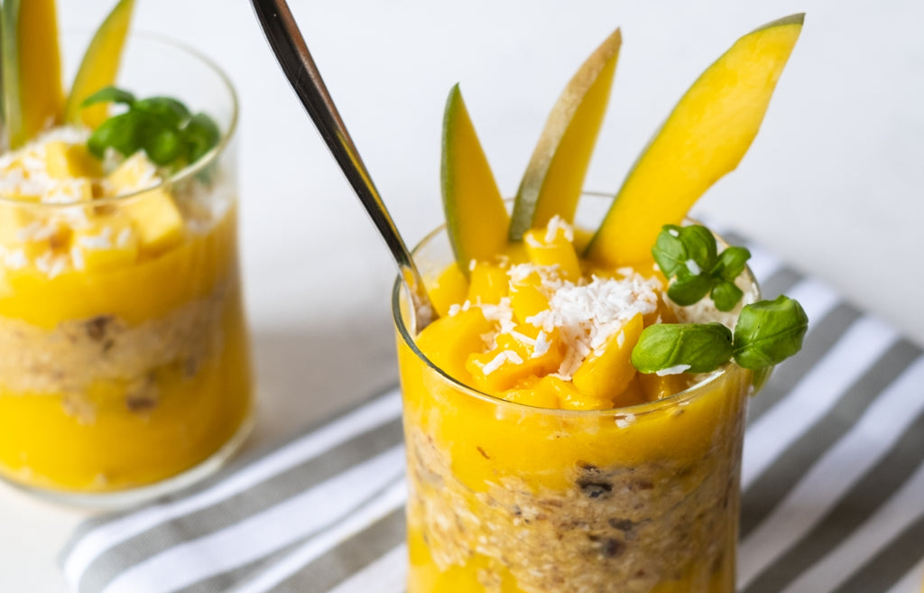 Summery overnight oats with mango and coconut