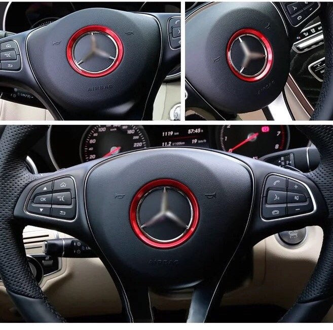 Aluminum Interior Metal Steering Wheel Ring Emblem Frame For Mercedes Benz Red