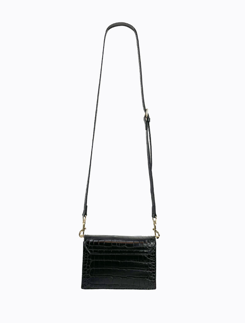 Felipe Flap Bag - Black Croc