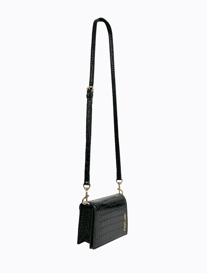 Felipe Flap Bag - Black Croc