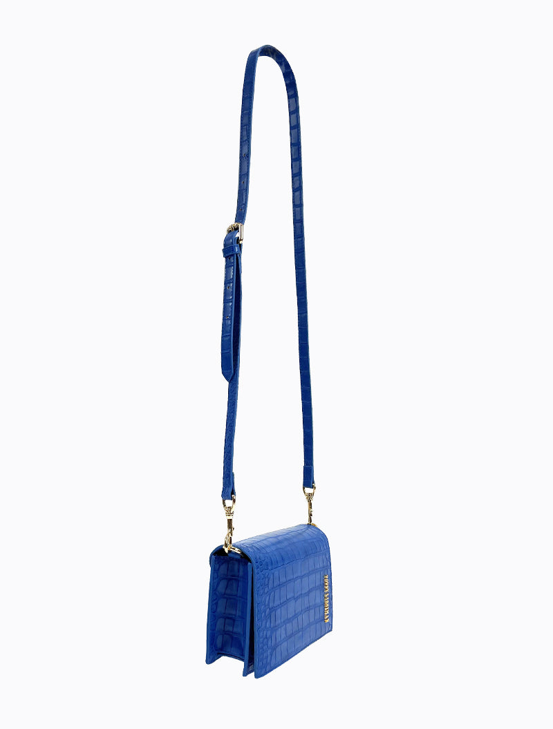 Felipe Flap Bag - Electric Blue Croc