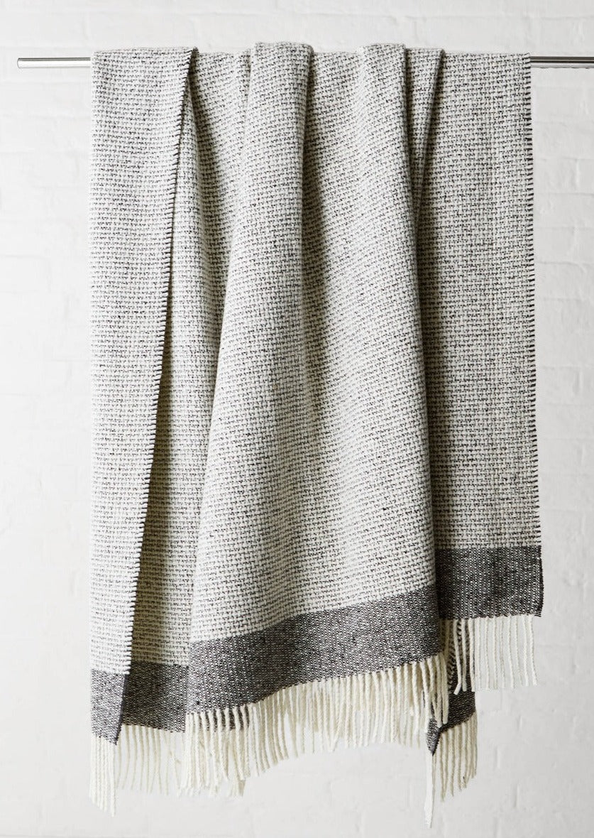 Mended Tweed Large Bed Throw - Charcoal Grey with band