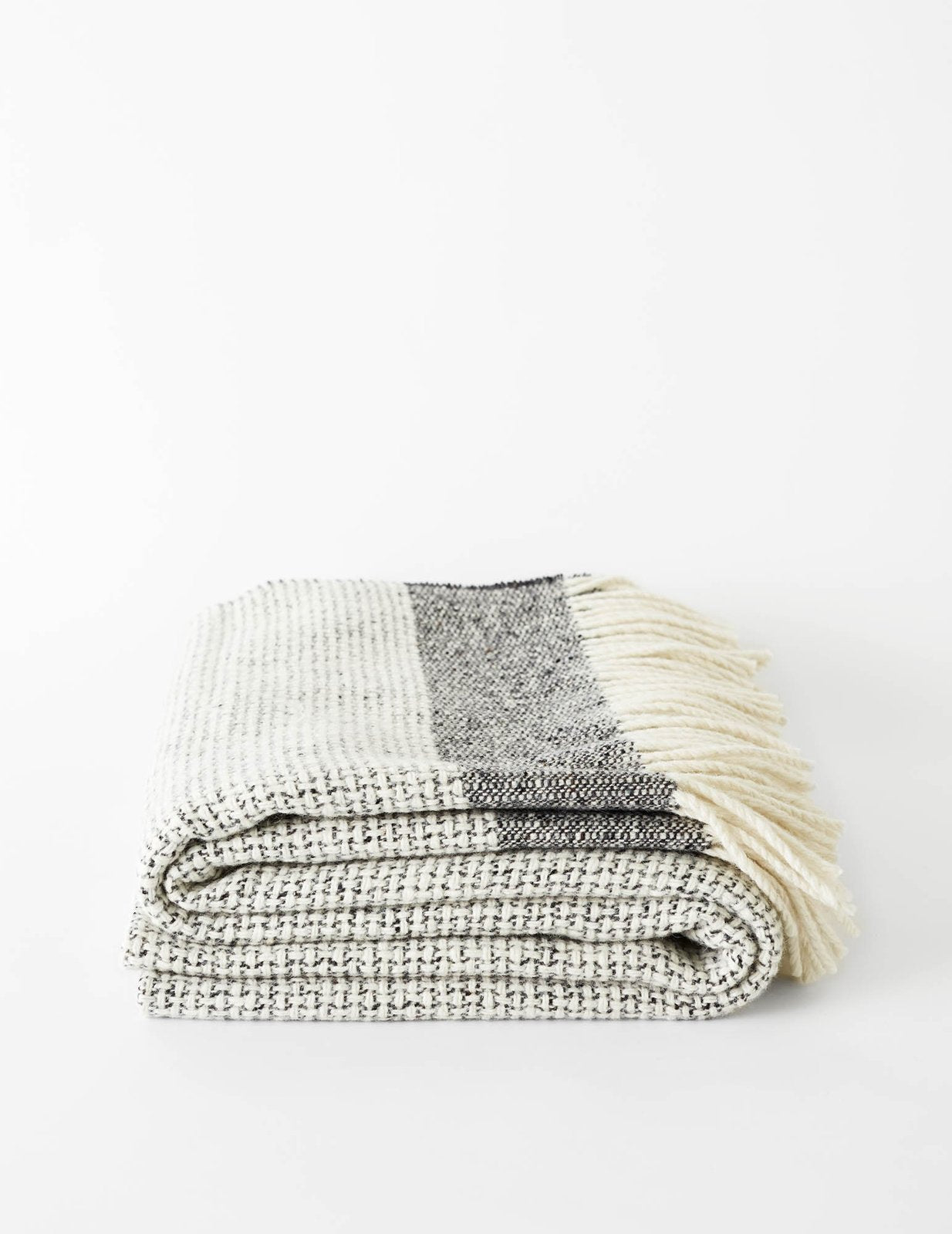 Mended Tweed Large Bed Throw - Charcoal Grey with band