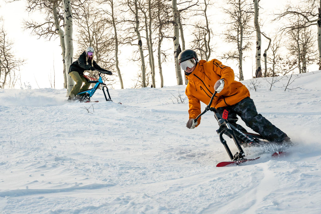 Friends Ski Biking Together on Snowgos