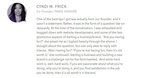 Cyndi Frick, Co-Founder of PH SIMPLY by PARIS HONORE shares the best business advice she's received