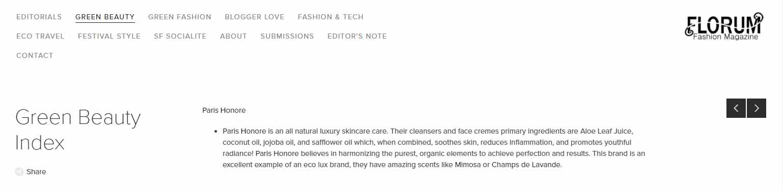 Paris Honoré Hailed as an “Excellent Example of an Eco Lux Brand” by FLORUM FASHION MAGAZINE