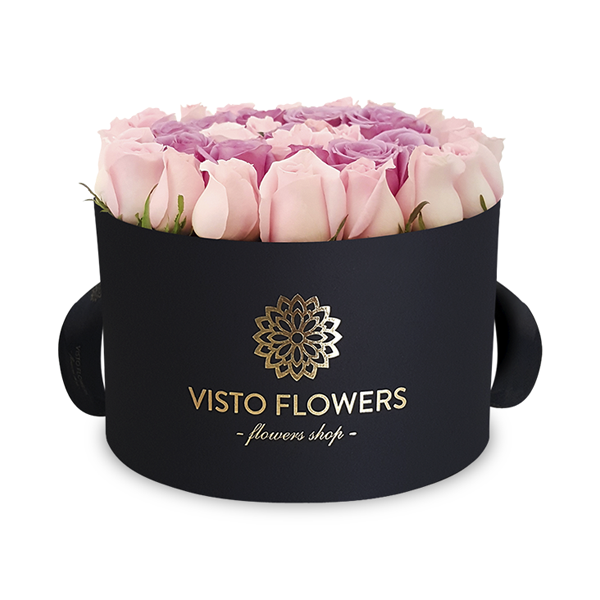 Caja de Rosas Rosa y Lilas NR – Visto Flowers | Envio de Flores