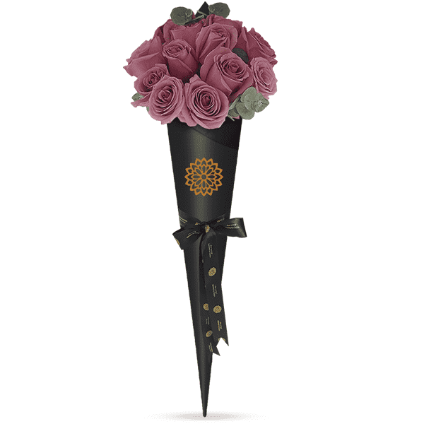 12 Rosas Lilas Cono Negro – Visto Flowers | Envio de Flores