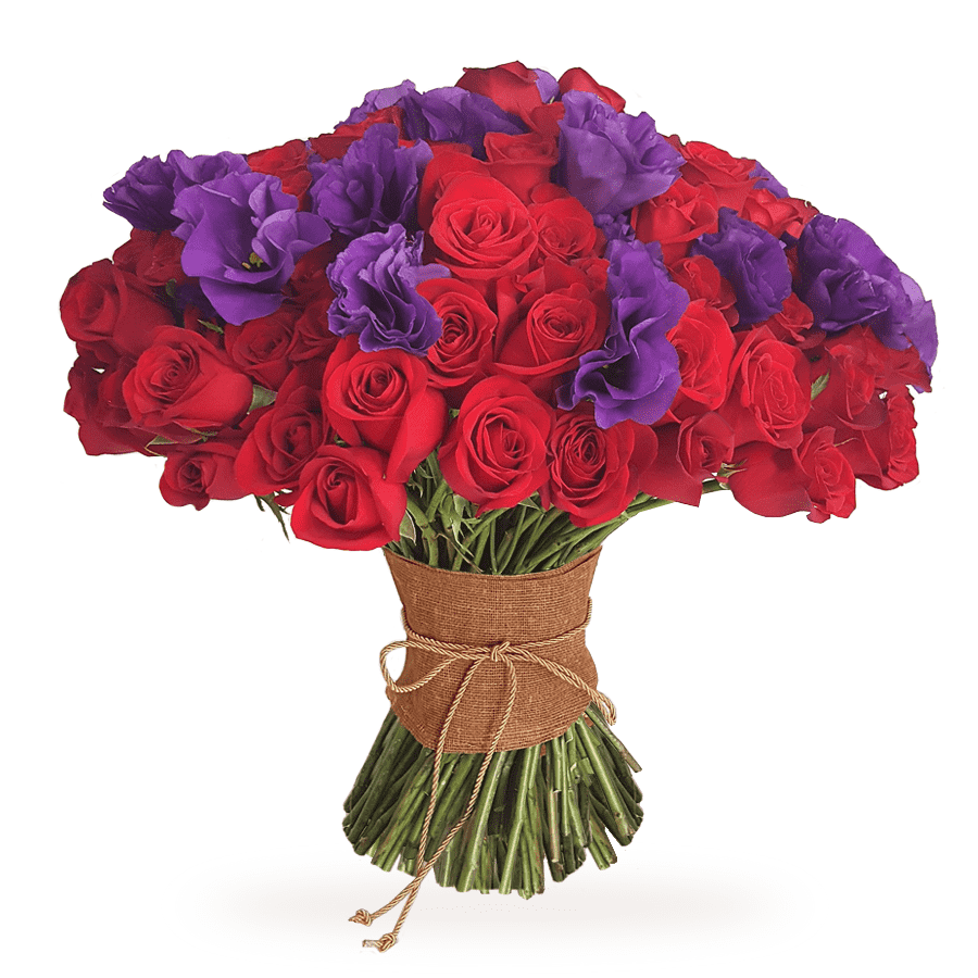 Ramo de 100 Rosas Rojas y Lisianthus – Visto Flowers | Envio de Flores