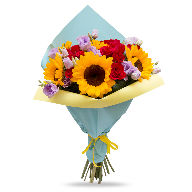 Ramo de Girasoles, Rosas y Lisianthus – Visto Flowers | Envio de Flores