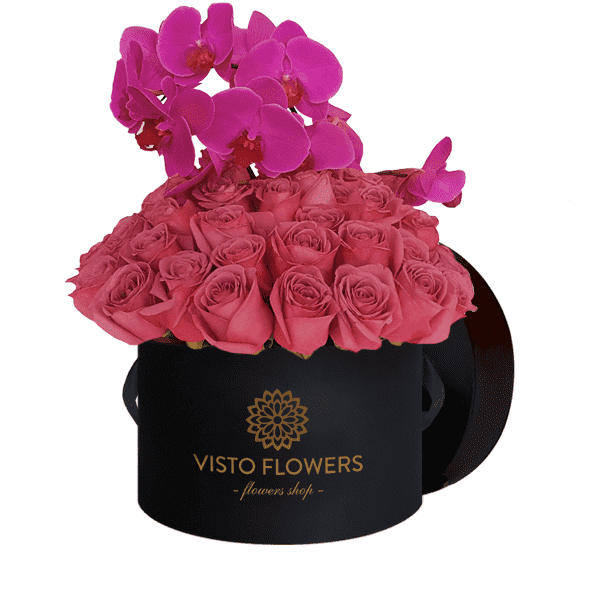 Caja de Orquídeas y Rosas Rosa NR – Visto Flowers | Envio de Flores