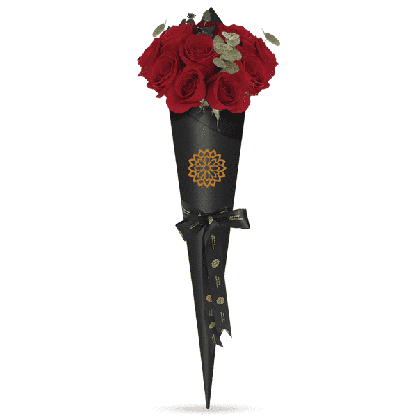12 Rosas Rojas Cono Negro – Visto Flowers | Envio de Flores