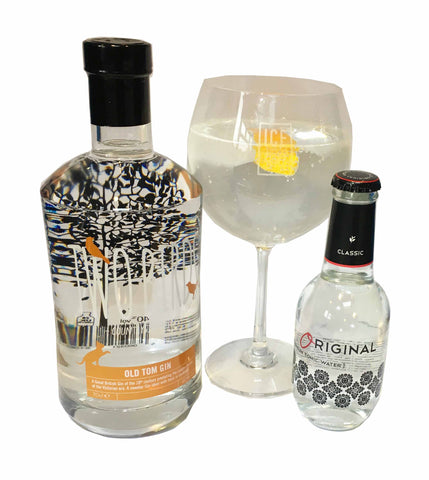 Two Birds Old Tom Gin and Originals Classic tonic water and a balloon glass