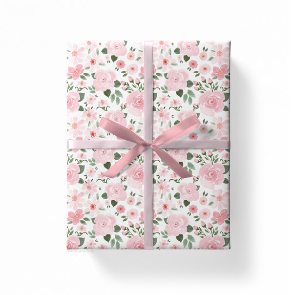 Blush White Backed Floral Wrapping Paper - 20 Sheets