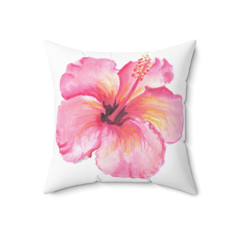 Watercolor Hibiscus Square Throw Pillow