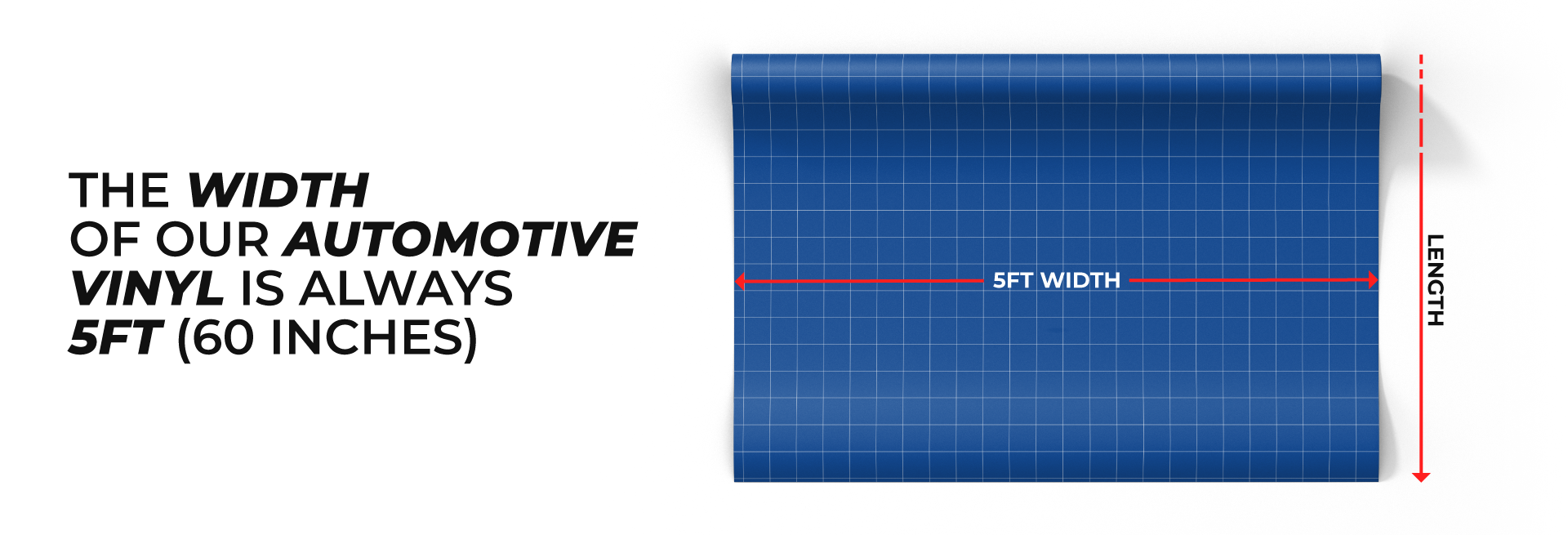 The width of our automotive vinyl is always 5ft