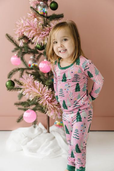 Little Sleepies | Two-Piece Bamboo Pajama Set | Pink Twinkling Trees