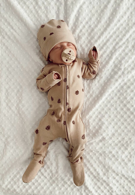 L'oved Baby | Organic Zipper Footie | Oatmeal Pinecone