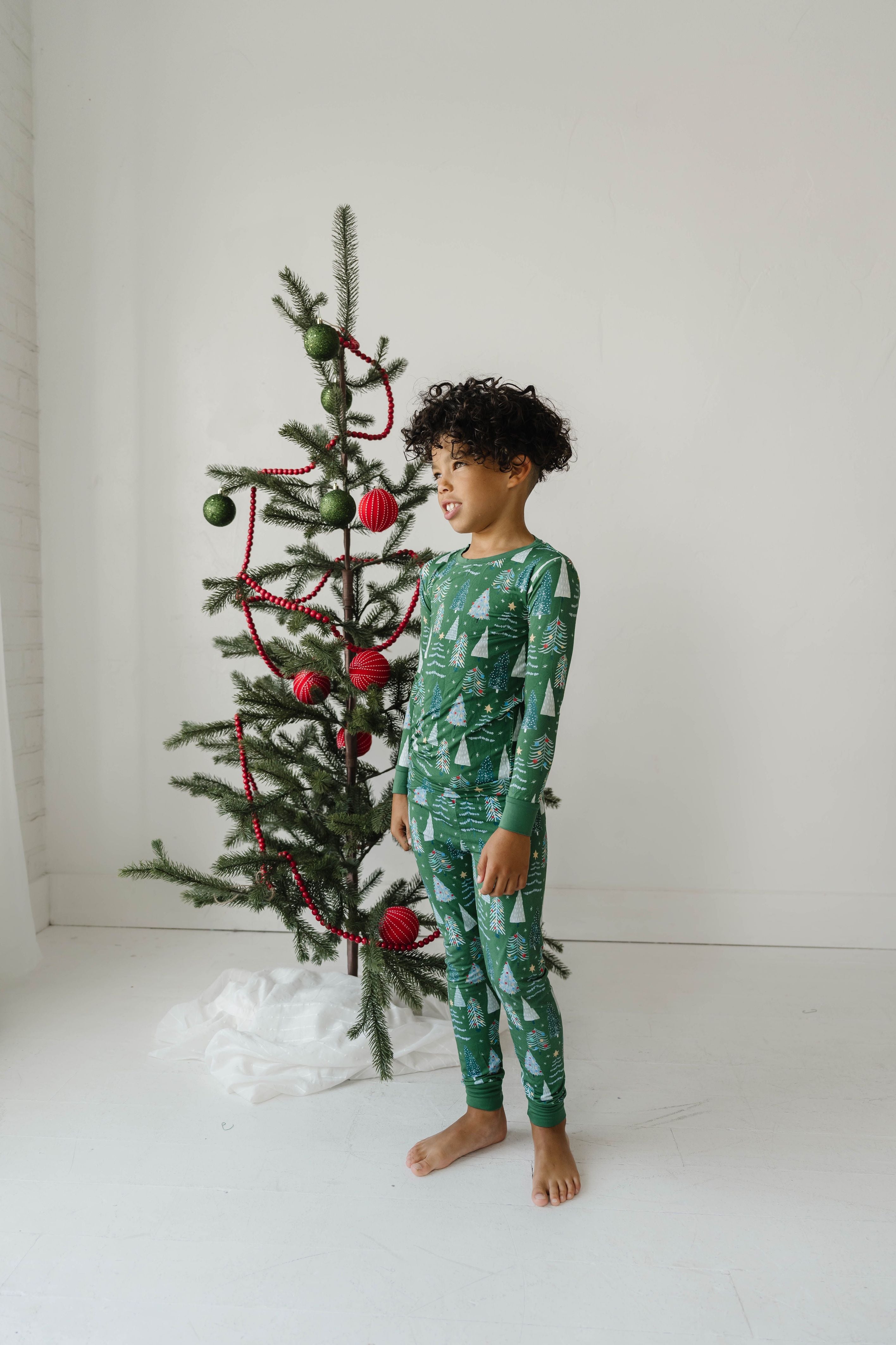 Little Sleepies | Two-Piece Bamboo Pajama Set | Green Twinkling Trees