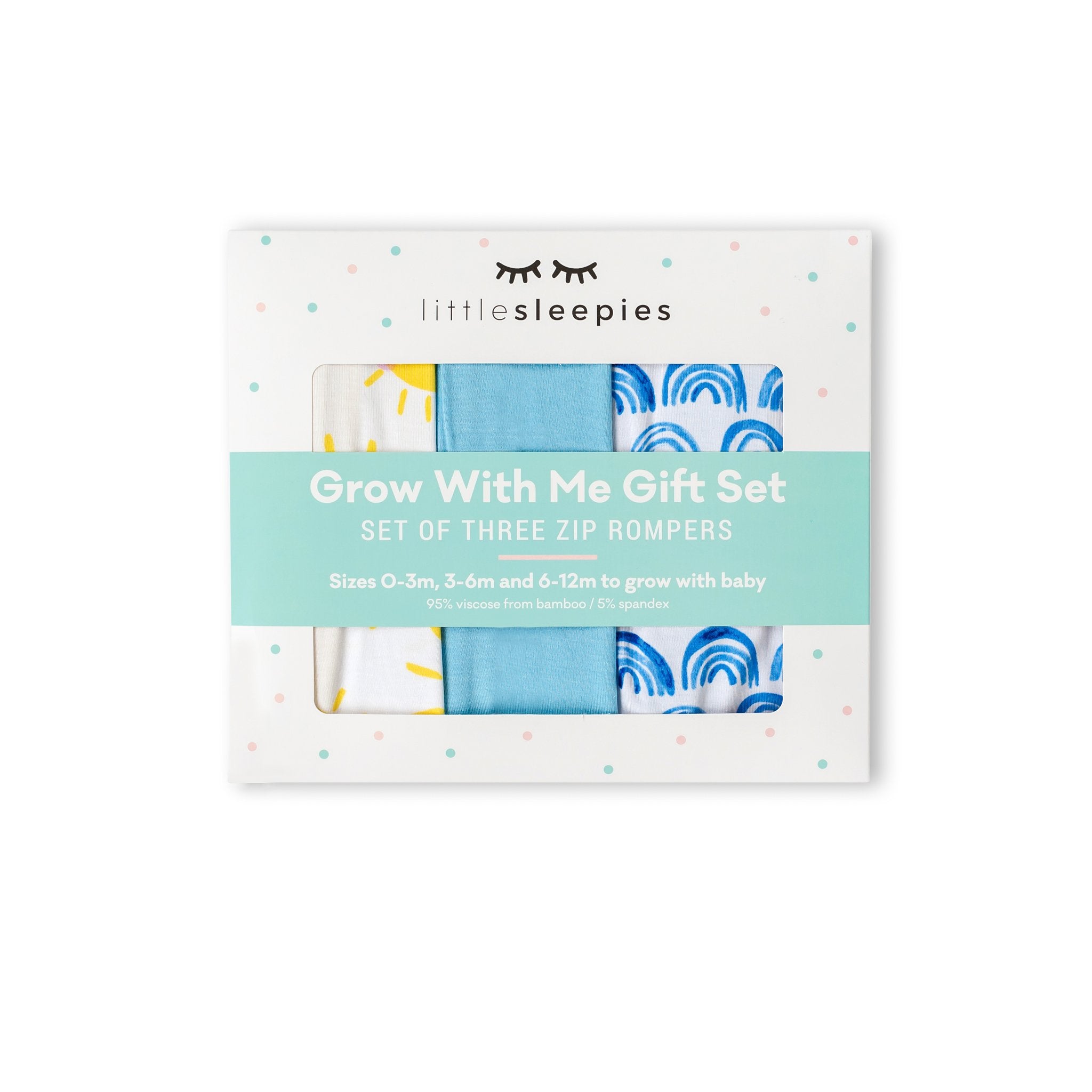 Little Sleepies | Grow With Me Bamboo Zip Romper Gift Set | Blue