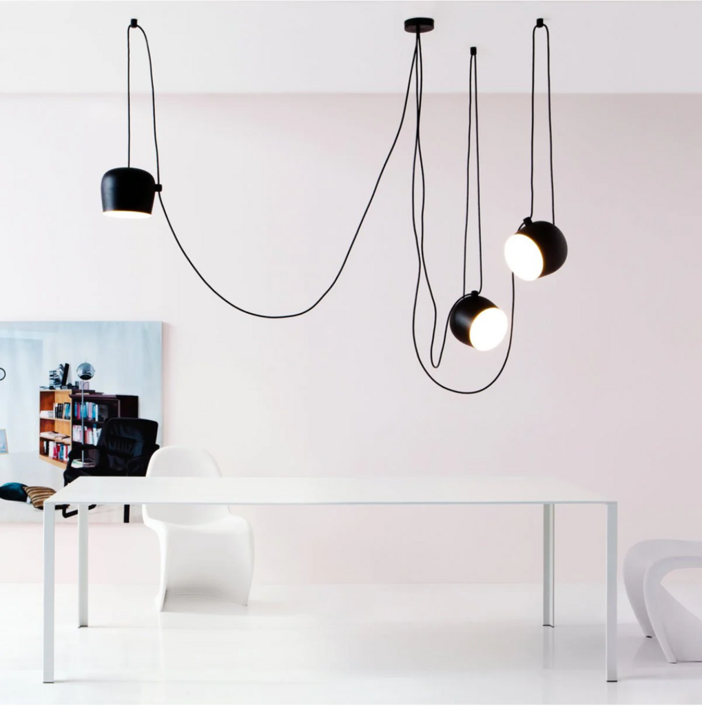 flos aim pendant light chandelier system hanging form dining room ceiling