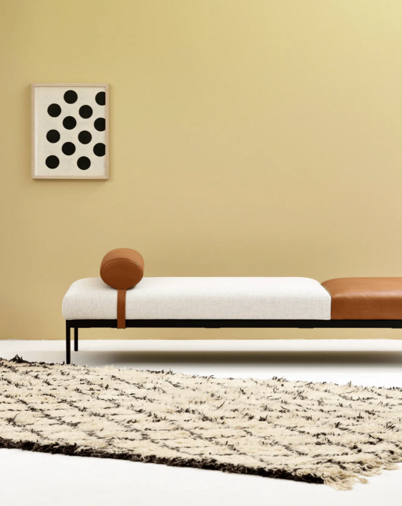 bon daybed with rug in contemporary yellow room